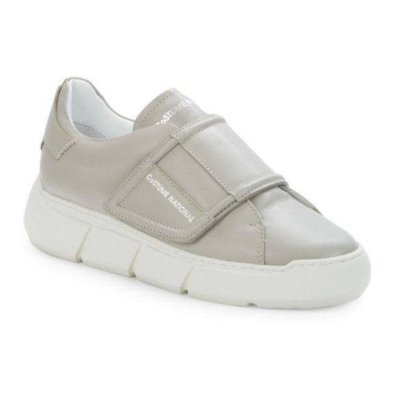 CNC Costume National Shoes - COSTUME NATIONAL Leather Touch-Strap Platform SNEAKERS Size 38 7.5 Gray NEW $425